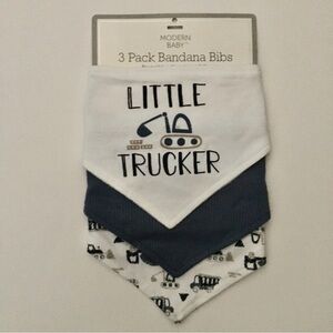 NEW 3 Bandana Bib Set Blue “Little Trucker” | Modern Baby